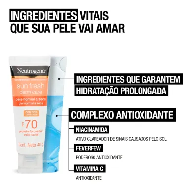 Protetor Solar Facial Neutrogena Sun Fresh Derm Care FPS 70 com Cor 40g