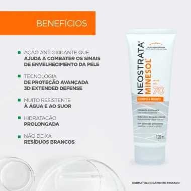 Protetor Solar Minesol NeoStrata Corpo e Rosto FPS 70 120ml