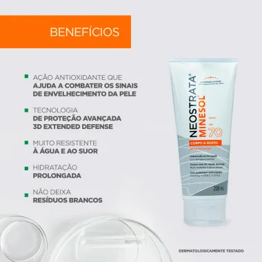 Protetor Solar Minesol NeoStrata Corpo e Rosto FPS 70 200ml