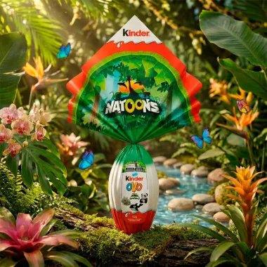Ovo de P&aacute;scoa Kinder Ovo Natoons com 1 Surpresa Sortida 150g