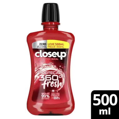 Enxaguante Bucal Closeup Red Hot Proteção 360° Fresh Zero Álcool Leve 500ml Pague 350ml