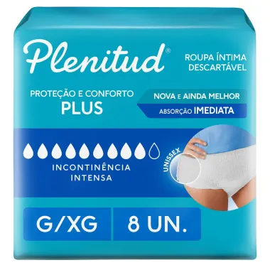 Roupa Íntima Plenitud Protect Plus Unissex Tamanho G/XG 8 Unidades