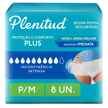 Roupa Íntima Plenitud Protect Plus Unissex Tamanho P/M 8 Unidades