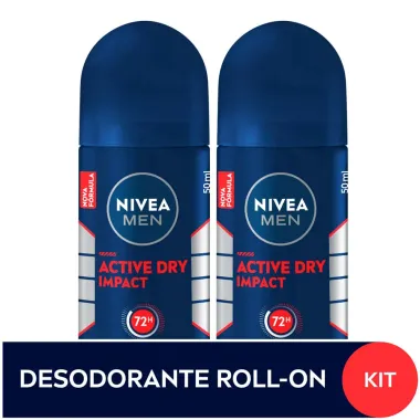 Desodorante Nivea Men Dry Impact Plus Roll-on Antitranspirante 48h com 2 Unidades de 50ml cada 50% Desconto na 2&ordf; Unidade