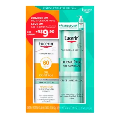 Eucerin Sun Oil Control FPS 60 Protetor Solar Facial 50ml + R$9,90 Leve Gel de Limpeza Facial Dermo Pure 200ml