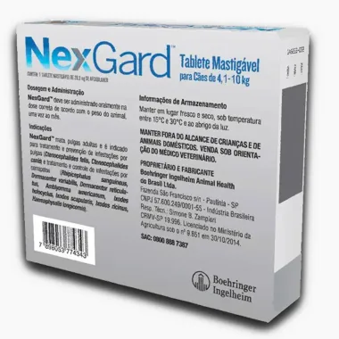 NexGard Contra Pulgas e Carrapatos para Cães de 4,1 a 10kg 1 Tablete Mastigável