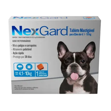 NexGard Contra Pulgas e Carrapatos para C&atilde;es de 4,1 a 10kg 1 Tablete Mastig&aacute;vel
