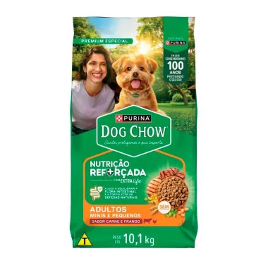 Ra&ccedil;&atilde;o para C&atilde;es Dog Chow Extra Life Adultos Minis e Pequenos Carne Frango e Arroz 10,1kg