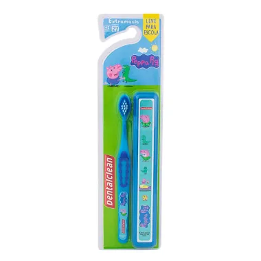 Escova Dental Infantil DentalClean Peppa Pig Extra Macia Cores Sortidas com 1 Unidade + Estojo Protetor