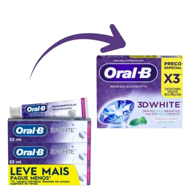 Creme Dental Oral-B 3D White Leve Mais Por Menos 3 Unidades com 70g