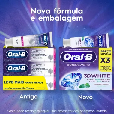 Creme Dental Oral-B 3D White Leve Mais Por Menos 3 Unidades com 70g
