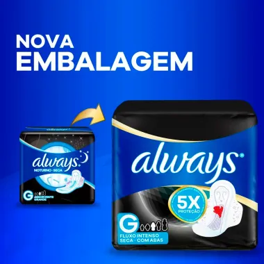 Absorvente Always Noturno Seca Tamanho G com Abas 8 Unidades