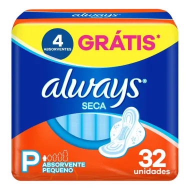 Absorvente Always Seca Tamanho P com Abas 32 Unidades