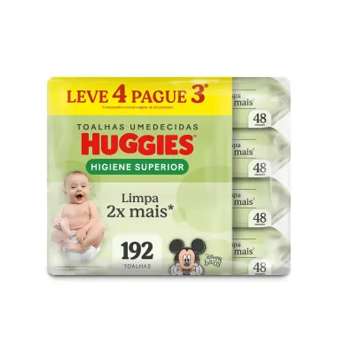 Lenços Huggies Higiene Superior Limpam 2x Mais 4 x 48 Unidades