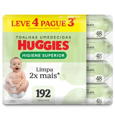 Len&ccedil;os Huggies Higiene Superior Limpam 2x Mais 4 x 48 Unidades