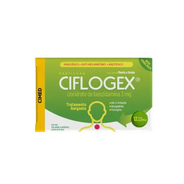 Pastilha de Garganta Ciflogex 3mg Menta e Limão com 12 Pastilhas