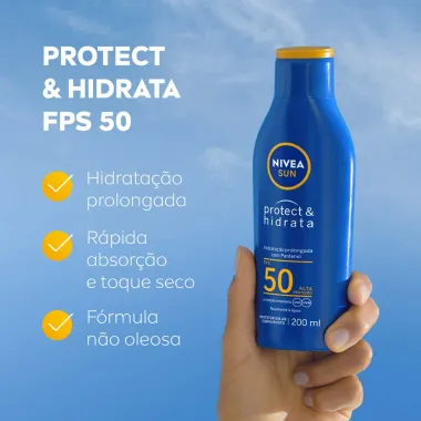 Protetor Solar Nivea Sun Protect & Hidrata FPS 50 Lo&ccedil;&atilde;o 200ml e Ganhe Protetor Solar Nivea Sun Kids Sensitive FPS 60 Lo&ccedil;&atilde;o 100ml