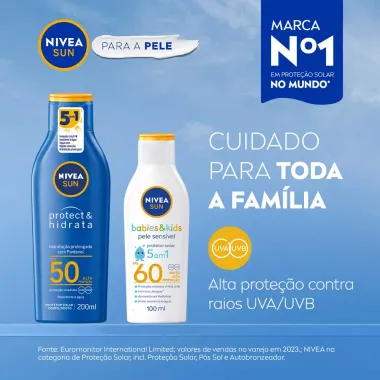 Protetor Solar Nivea Sun Protect & Hidrata FPS 50 Lo&ccedil;&atilde;o 200ml e Ganhe Protetor Solar Nivea Sun Kids Sensitive FPS 60 Lo&ccedil;&atilde;o 100ml
