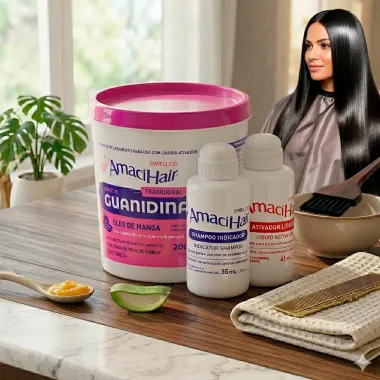 Kit Creme de Relaxamento AmaciHair Tradicional &agrave; Base de Guanidina e &Oacute;leo de Manga