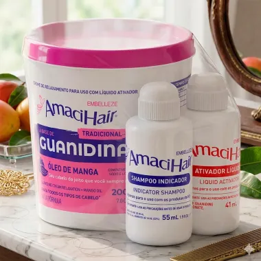 Kit Creme de Relaxamento AmaciHair Tradicional &agrave; Base de Guanidina e &Oacute;leo de Manga
