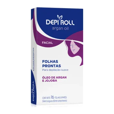 Depilador DepiRoll Argan Oil Cera Fria Facial Folhas Prontas com 16 Unidades (8 pares)