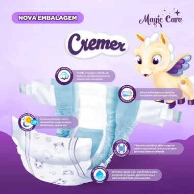 Fralda Cremer Magic Care Tamanho G Pacote Hiper com 60 Fraldas Descartáveis