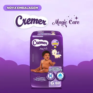 Fralda Cremer Magic Care Tamanho G Pacote Hiper com 60 Fraldas Descartáveis