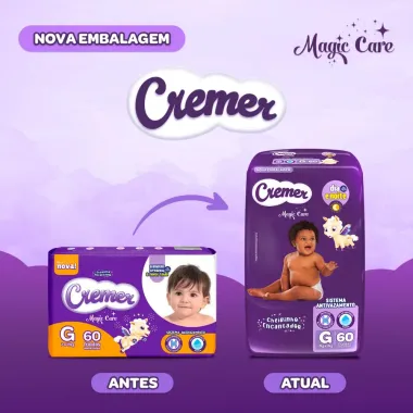 Fralda Cremer Magic Care Tamanho G Pacote Hiper com 60 Fraldas Descartáveis