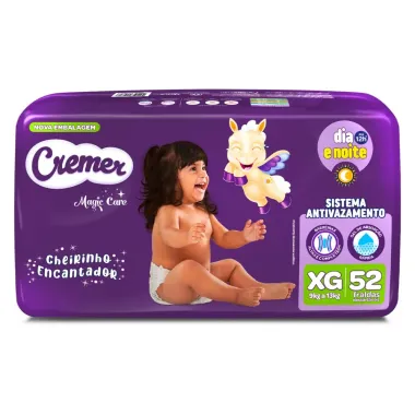 Fralda Cremer Magic Care Tamanho XG Pacote Hiper com 52 Fraldas Descartáveis