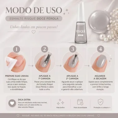 Esmalte Risqu&eacute; Voltei! Cor Doce P&eacute;rola Cremoso com 8ml