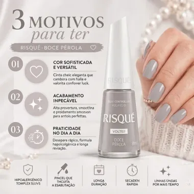 Esmalte Risqu&eacute; Voltei! Cor Doce P&eacute;rola Cremoso com 8ml