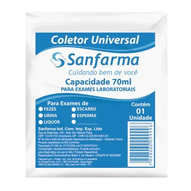 Coletor Universal Sanfarma Capacidade 70ml com 1 Unidade