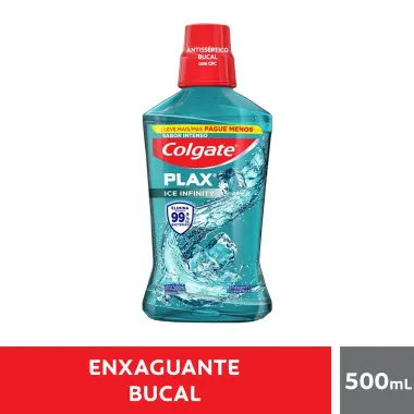 Enxaguante Bucal Colgate Plax Ice Infinity  Refresc&acirc;ncia Leve 500ml Pague 350ml