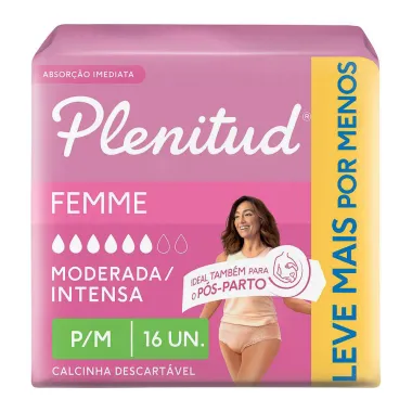 Roupa Íntima Plenitud Femme Tamanho P/M 16 Unidades