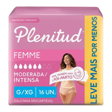Roupa Íntima Plenitud Femme Tamanho G/XG com 16 Unidades