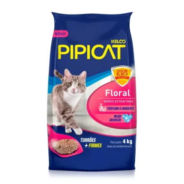 Areia Higiênica Pipicat Floral Perfumada para Gato com 4kg