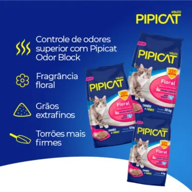 Areia Higiênica Pipicat Floral Perfumada para Gato com 4kg