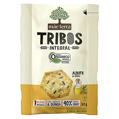 Biscoito Integral e Orgânico Tribos Sabor Azeite e Ervas 50g