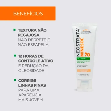 Protetor Solar Facial Neostrata Minesol Oil Control FPS 70 Pele Morena Mais 40g