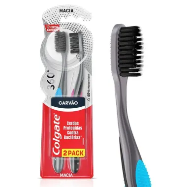 Escova Dental Colgate 360&ordm; Black Macia Cabe&ccedil;a Compacta Cores Sortidas Leve 2