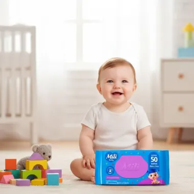 Toalha Umedecida Mili com 50 Unidades