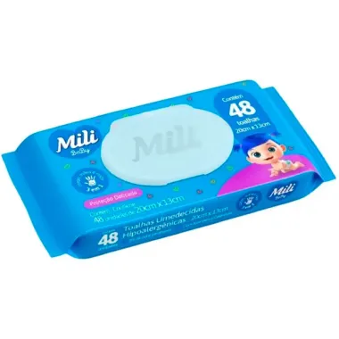 Toalha Umedecida Mili com 48 Unidades