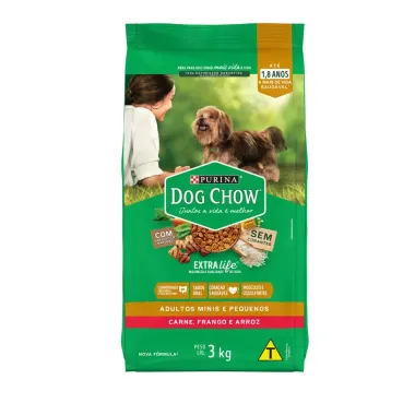 Ra&ccedil;&atilde;o para C&atilde;es Dog Chow Extra Life Adultos Minis e Pequenos Carne Frango e Arroz 3kg