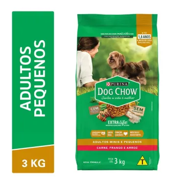 Ra&ccedil;&atilde;o para C&atilde;es Dog Chow Extra Life Adultos Minis e Pequenos Carne Frango e Arroz 3kg