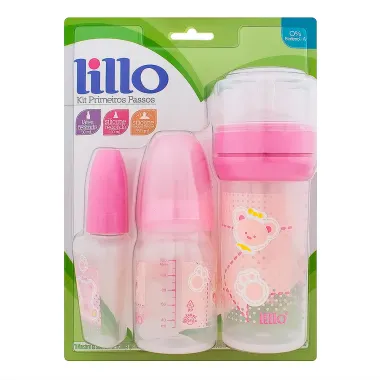 Kit de Mamadeiras Lillo Primeiros Passos Cor Rosa com 3 Unidades Ref: 604631