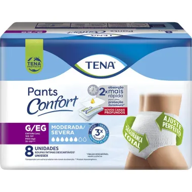 Roupa Íntima Tena Pants Confort Tamanho G/EG 8 Unidades