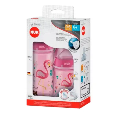 Kit Mamadeira Nuk My First Bico de Silicone Ortodôntico Fluxo Médio 150ml e 300ml Girls