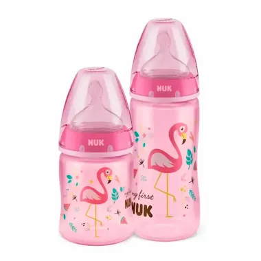 Kit Mamadeira Nuk My First Bico de Silicone Ortodôntico Fluxo Médio 150ml e 300ml Girls