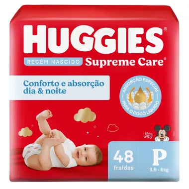 Fralda Huggies Supreme Care Tamanho P Mega 48 Unidades Descartáveis