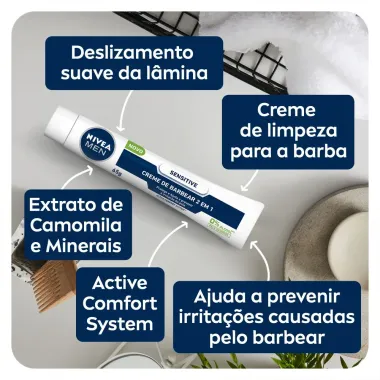 Creme de Barbear Nivea Men 2 em 1 Sensitive 65g